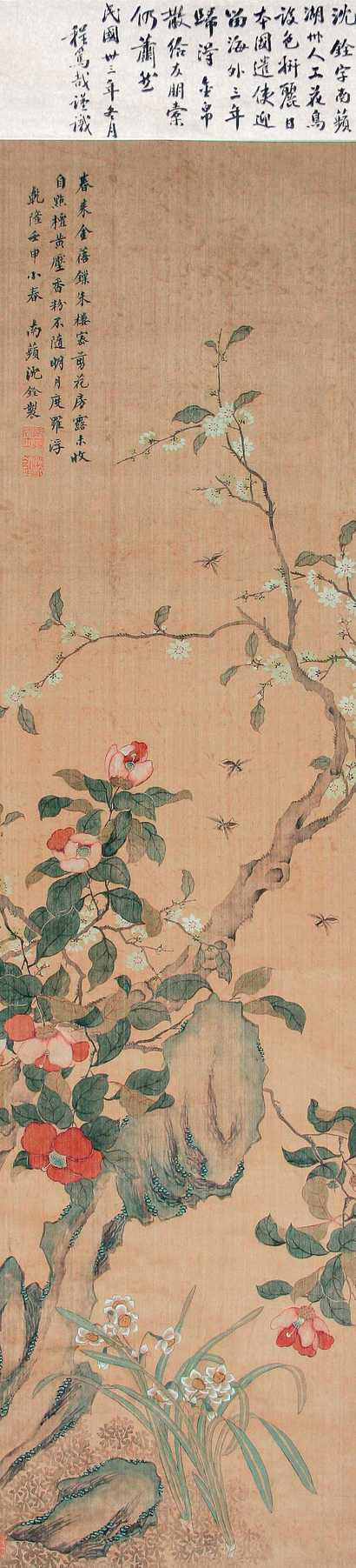 沈铨 花鸟 立轴